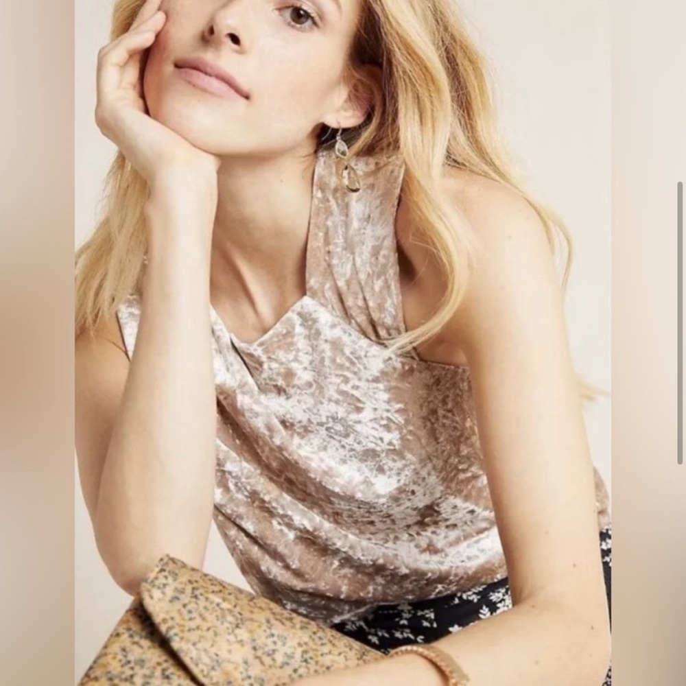 Porridge by Anthropologie Jessie Soft Velvet Champagne Top